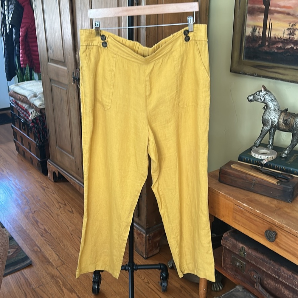 Ellen Tracy 100% Linen Spring Yellow Gold Pants